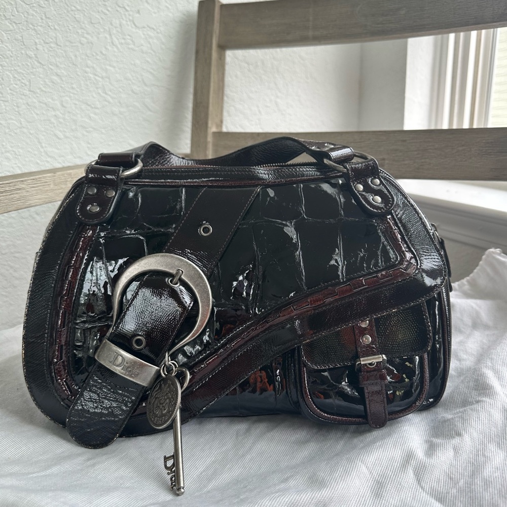 Christian Dior Patent Leather Croc Gaucho Bag - Excellent Condition
